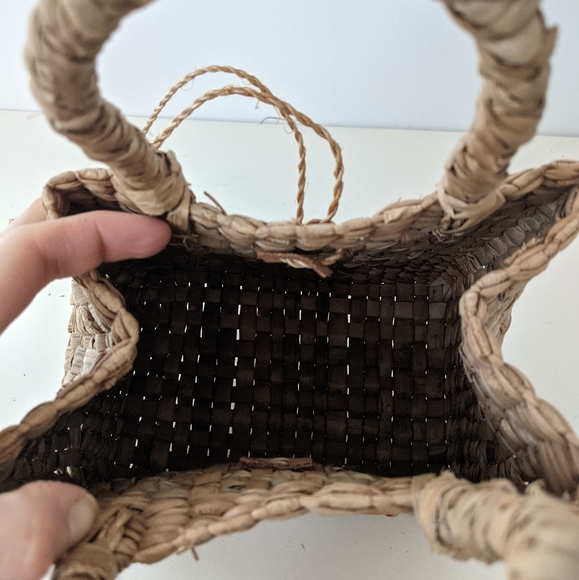 Vintage 90 Esprit Cottagecore Tan Woven Ratan Square Basket Mini Bag - Picture 8 of 9